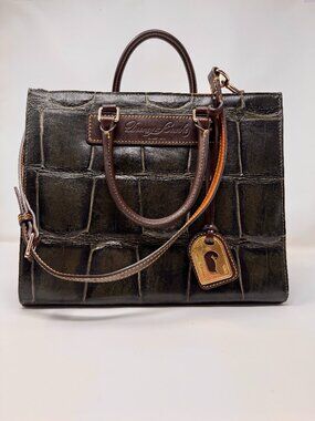 Dooney & Bourke Denison Croco Janine Satchel Hunter Green Leather Crossbody 11"